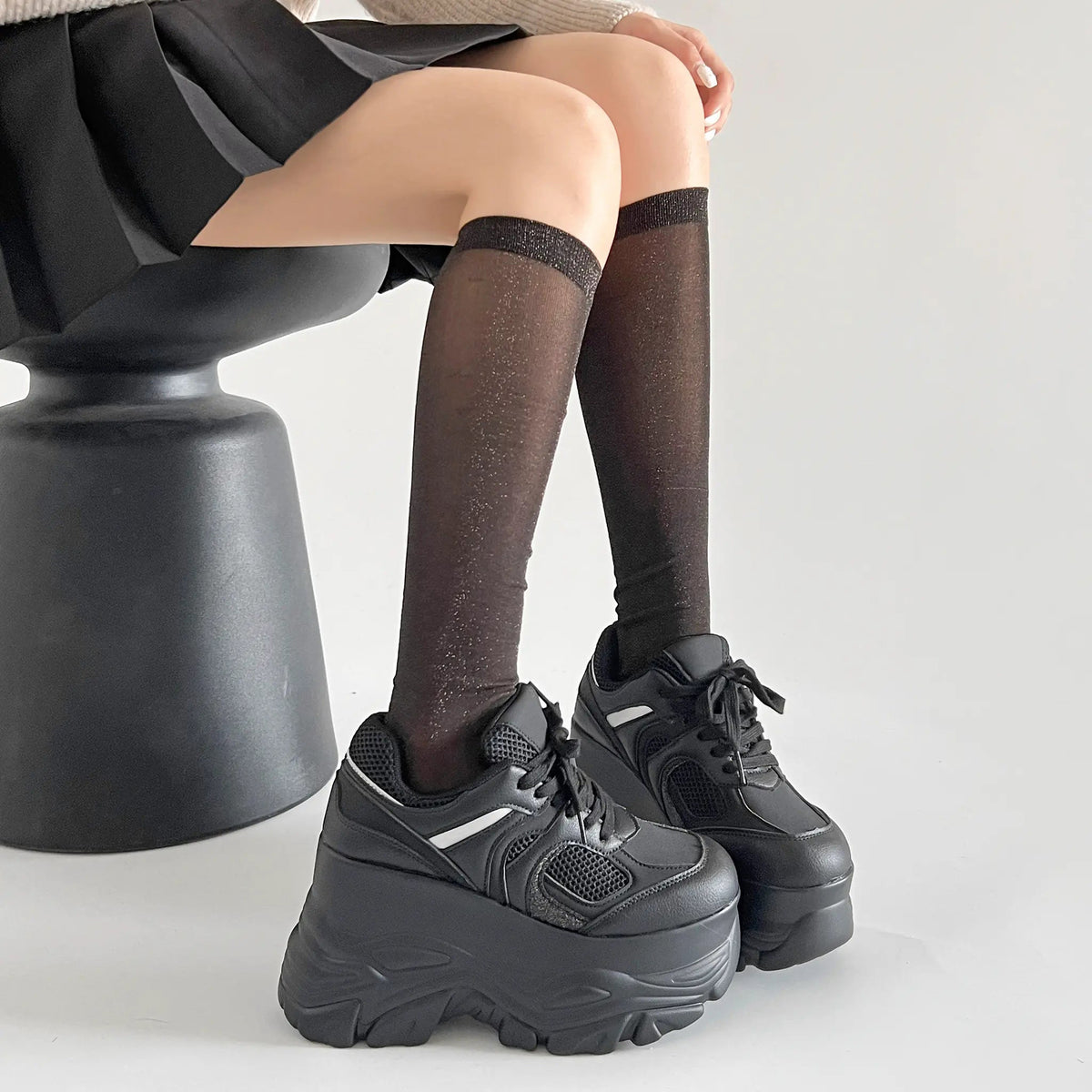 Shoes in Closet +10.5cm 厚底 ハイソール ラメMIX ボリューム スニーカー 536 ブラック SIC-536_BLK