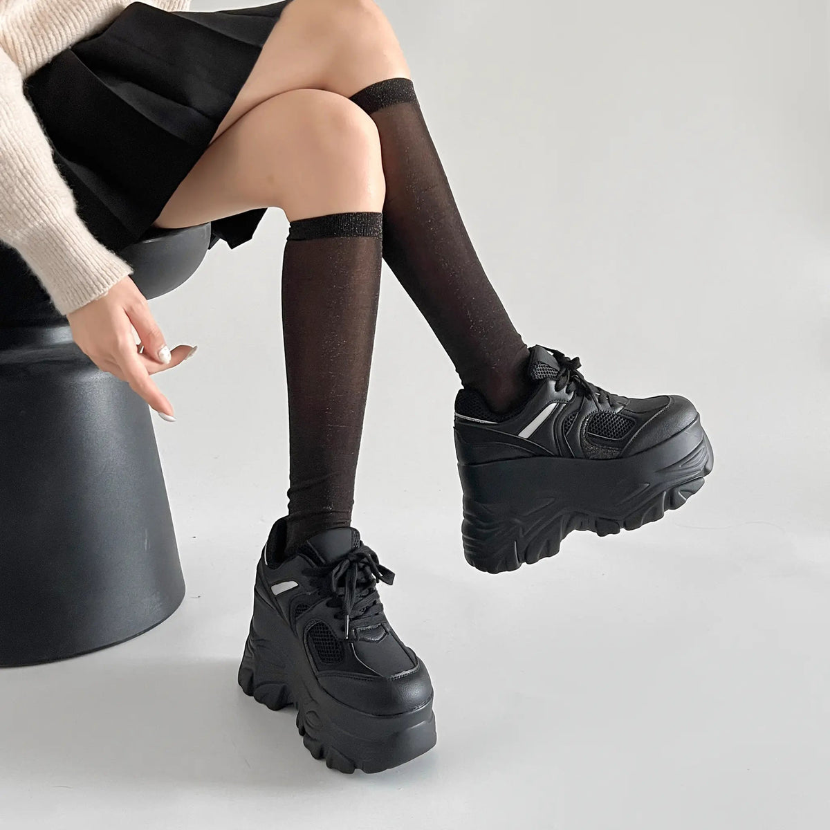 Shoes in Closet +10.5cm 厚底 ハイソール ラメMIX ボリューム スニーカー 536 ブラック SIC-536_BLK