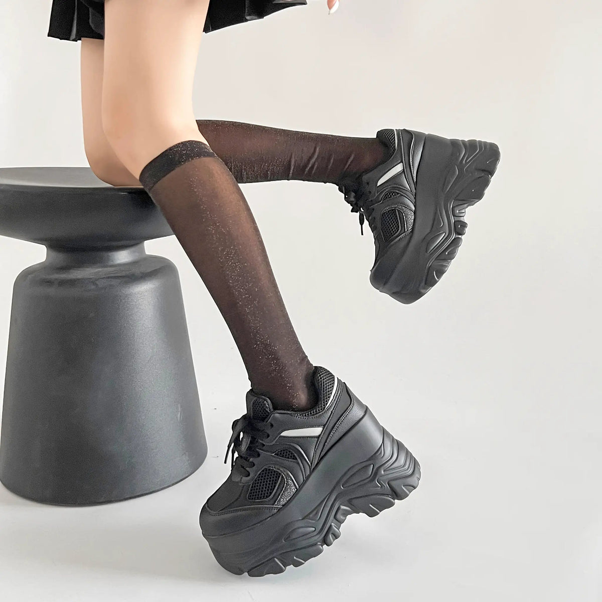 Shoes in Closet +10.5cm 厚底 ハイソール ラメMIX ボリューム スニーカー 536 ブラック SIC-536_BLK