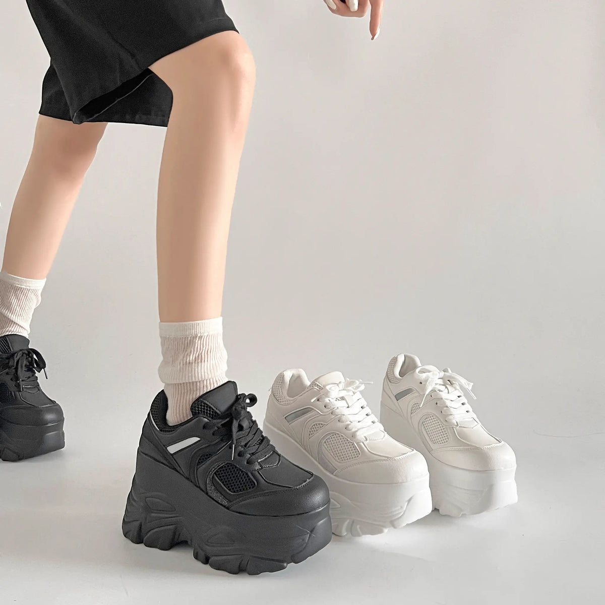 Shoes in Closet +10.5cm 厚底 ハイソール ラメMIX ボリューム スニーカー 536 ブラック SIC-536_BLK