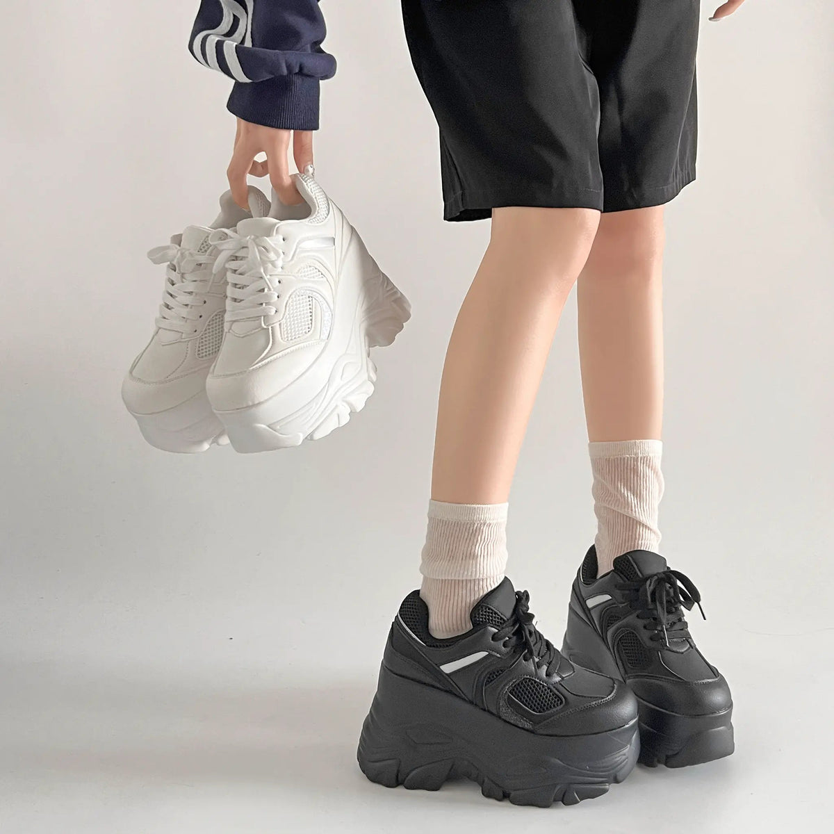 Shoes in Closet +10.5cm 厚底 ハイソール ラメMIX ボリューム スニーカー 536 ブラック SIC-536_BLK