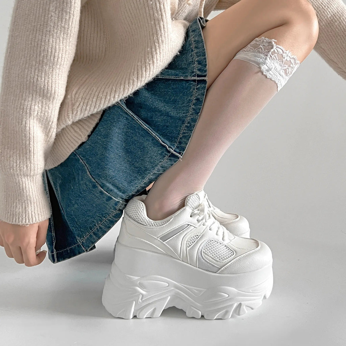 Shoes in Closet +10.5cm 厚底 ハイソール ラメMIX ボリューム スニーカー 536 ホワイト SIC-536_WHT