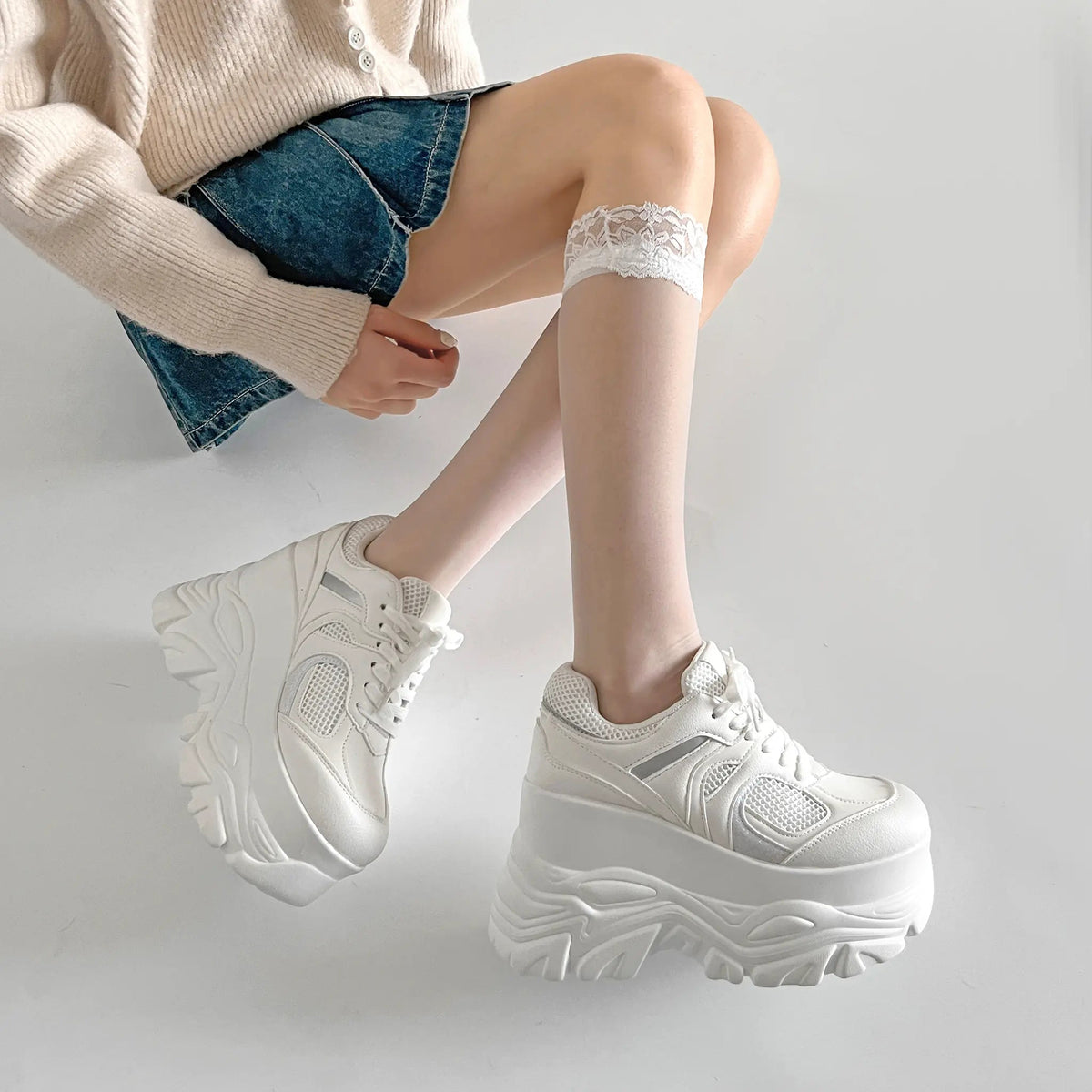 Shoes in Closet +10.5cm 厚底 ハイソール ラメMIX ボリューム スニーカー 536 ホワイト SIC-536_WHT
