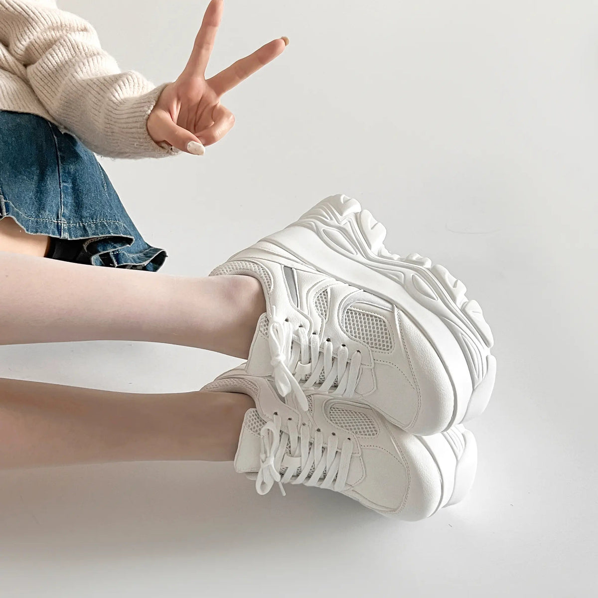 Shoes in Closet +10.5cm 厚底 ハイソール ラメMIX ボリューム スニーカー 536 ホワイト SIC-536_WHT
