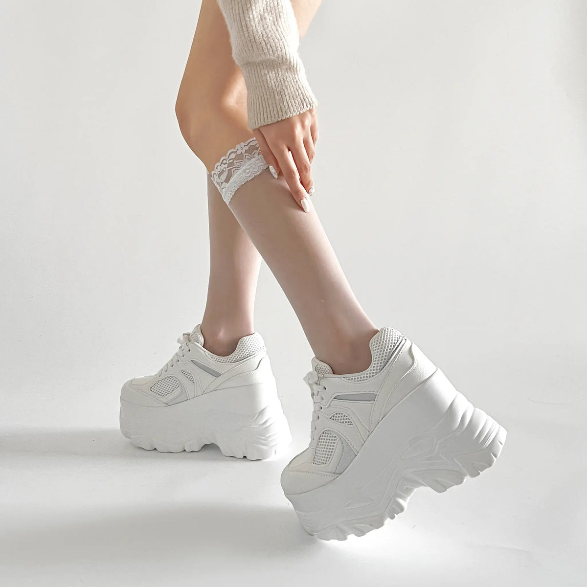 Shoes in Closet +10.5cm 厚底 ハイソール ラメMIX ボリューム スニーカー 536 ホワイト SIC-536_WHT