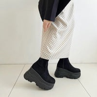 Shoes in Closet 厚底 ダブルソール ストレッチ ショートブーツ 537 ブラック/スウェード SIC-537_BLK/S