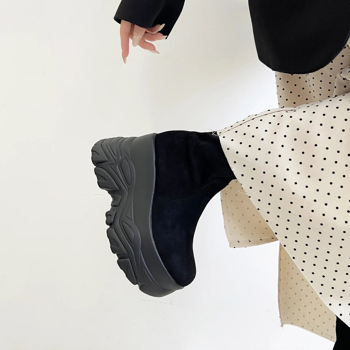 Shoes in Closet 厚底 ダブルソール ストレッチ ショートブーツ 537 ブラック/スウェード SIC-537_BLK/S