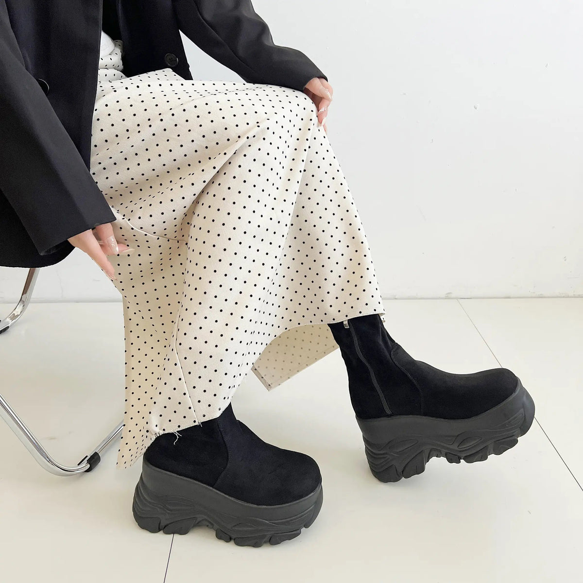 Shoes in Closet 厚底 ダブルソール ストレッチ ショートブーツ 537 ブラック/スウェード SIC-537_BLK/S