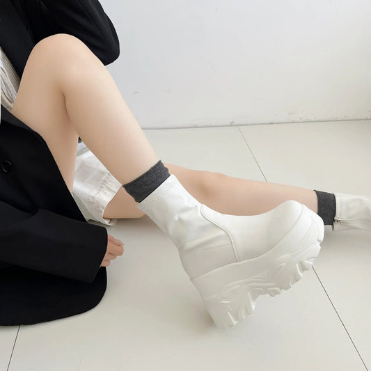 Shoes in Closet 厚底 ダブルソール ストレッチ ショートブーツ 537 アイボリー SIC-537_IV