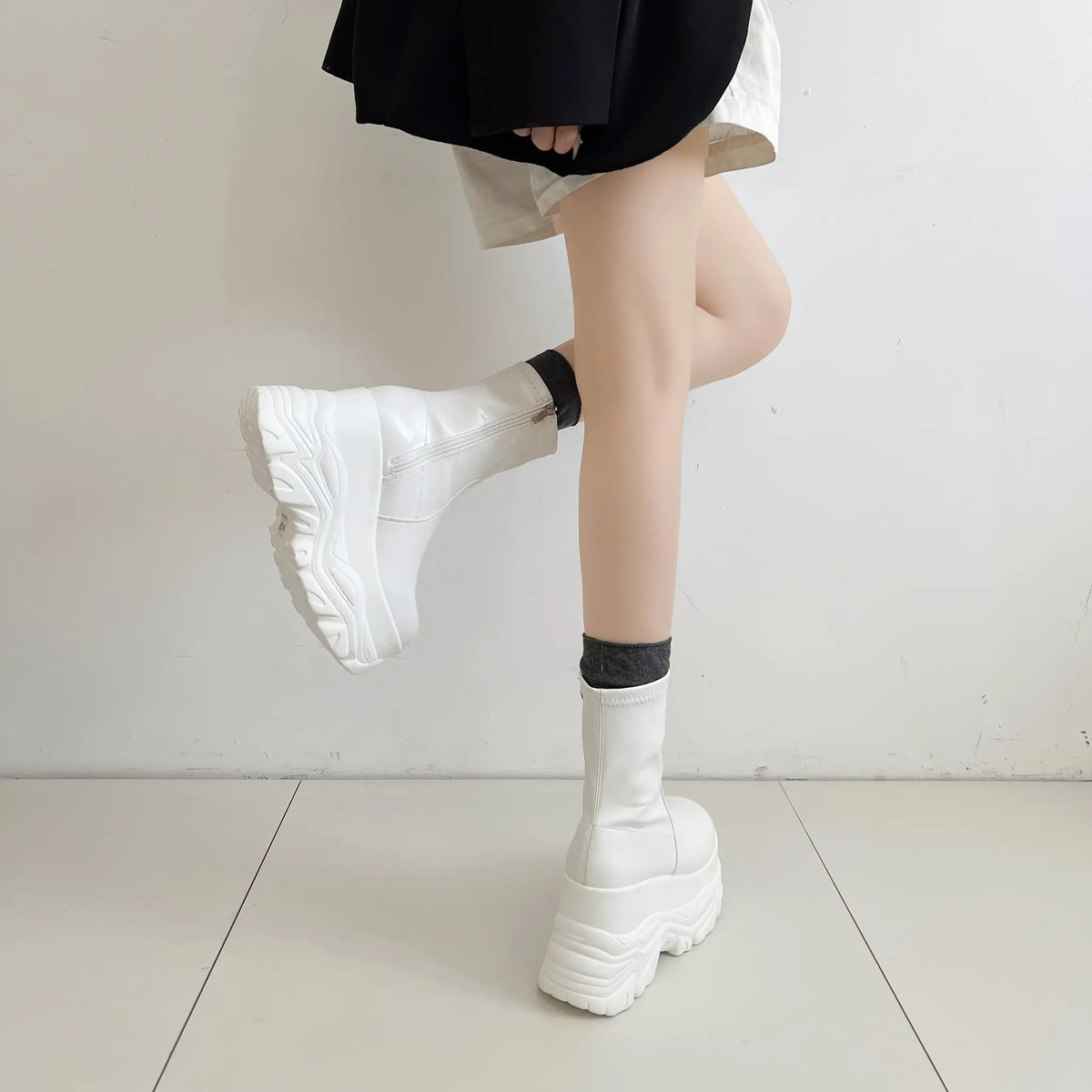 Shoes in Closet 厚底 ダブルソール ストレッチ ショートブーツ 537 アイボリー SIC-537_IV