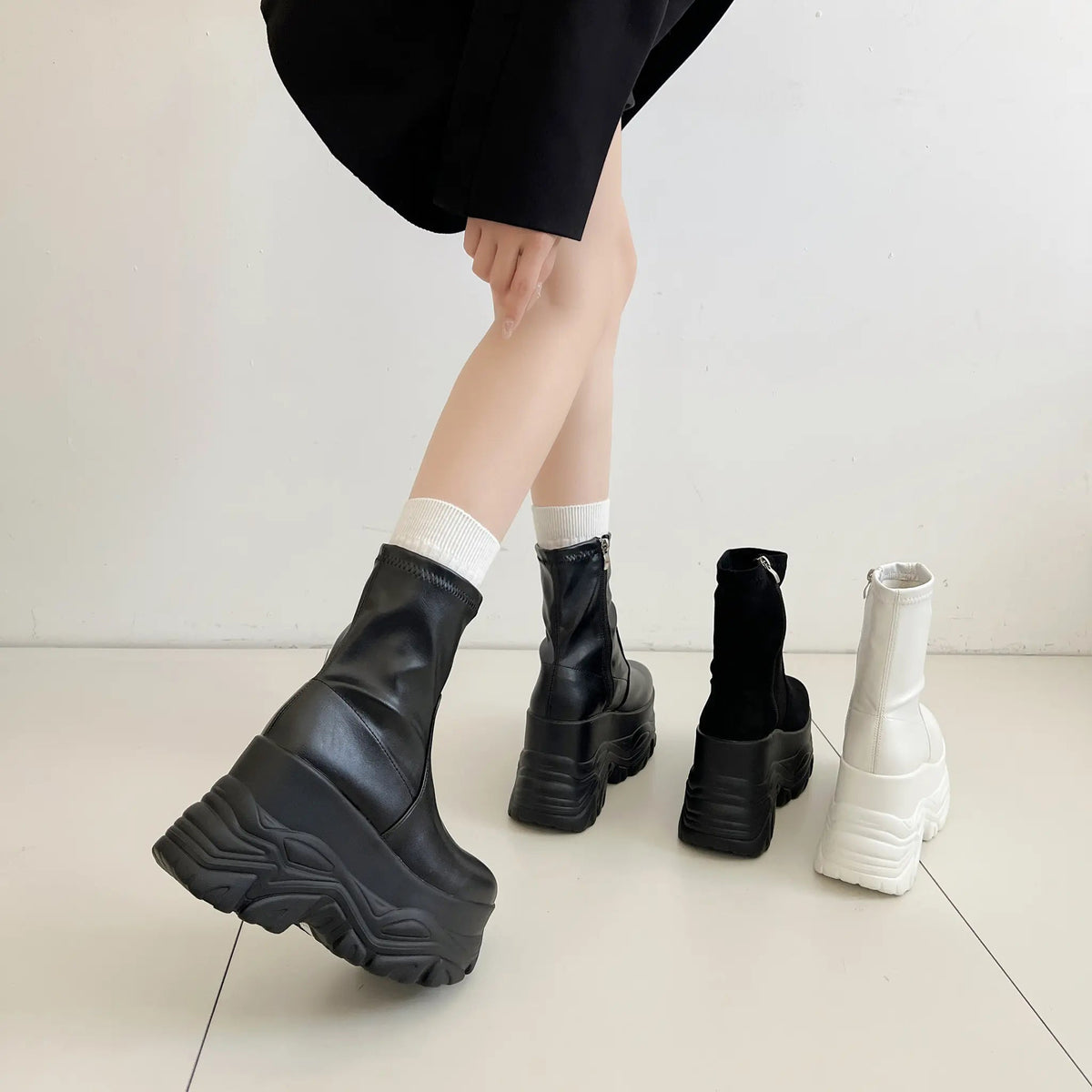 Shoes in Closet 厚底 ダブルソール ストレッチ ショートブーツ 537 アイボリー SIC-537_IV