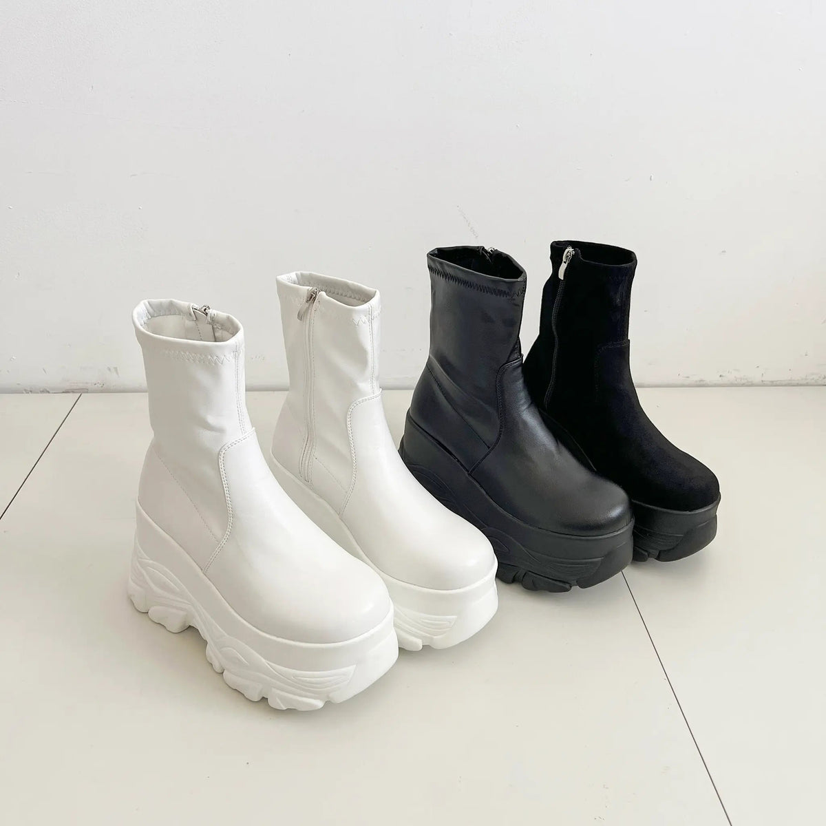 Shoes in Closet 厚底 ダブルソール ストレッチ ショートブーツ 537 アイボリー SIC-537_IV