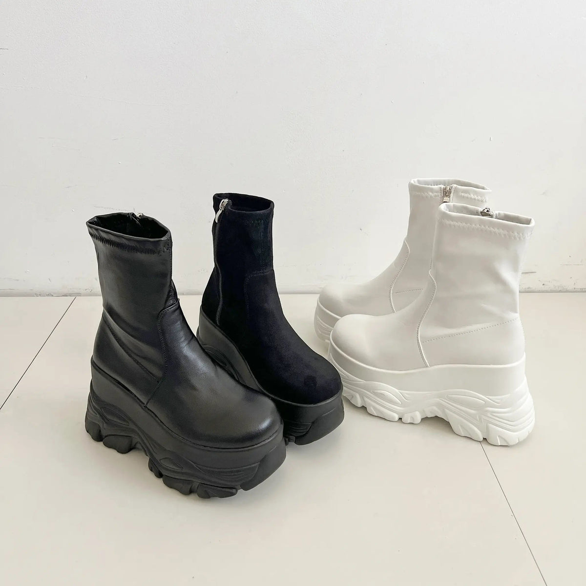 Shoes in Closet 厚底 ダブルソール ストレッチ ショートブーツ 537 アイボリー SIC-537_IV