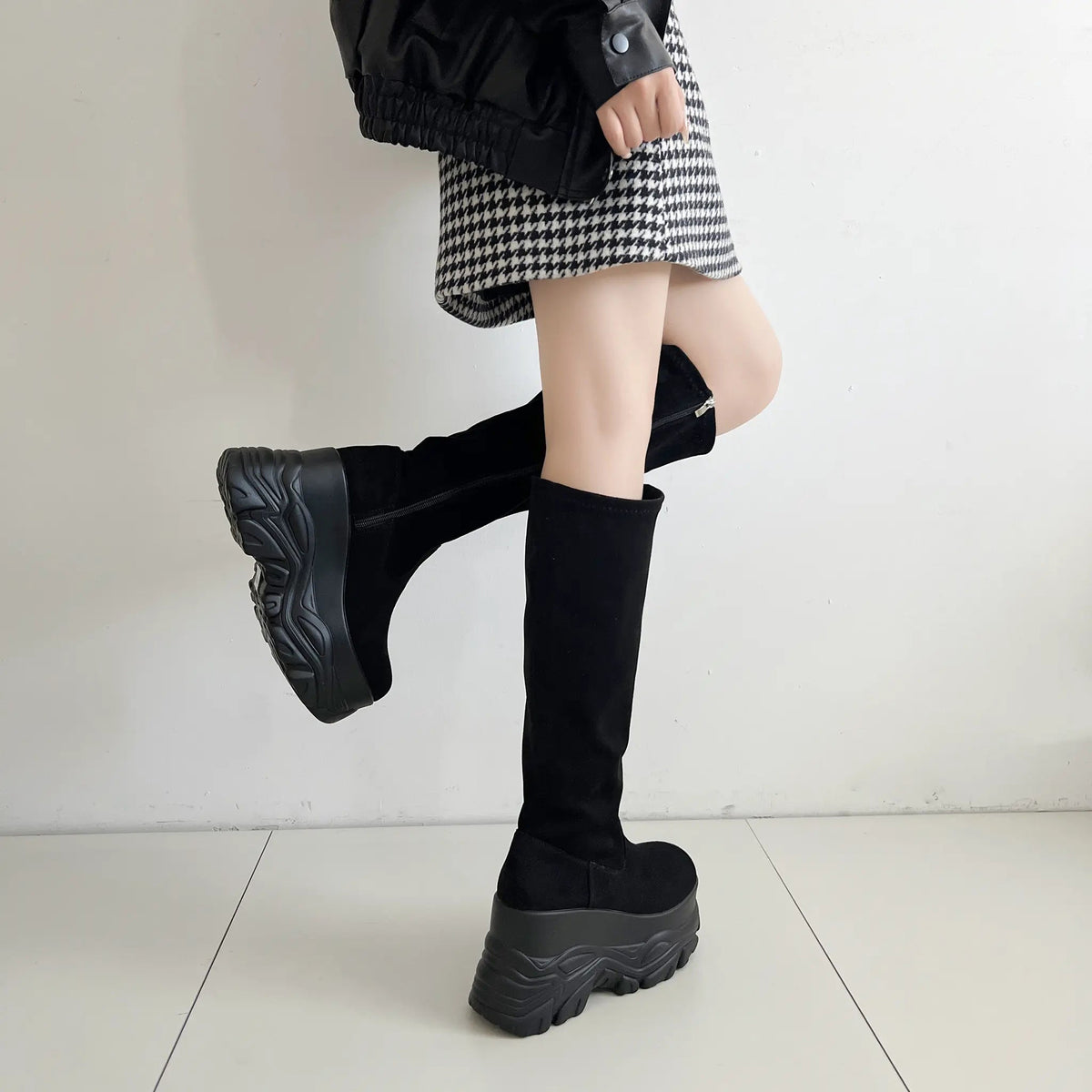 Shoes in Closet 厚底 ダブルソール ストレッチ ロングブーツ 538 ブラック/スウェード SIC-538_BLK/S