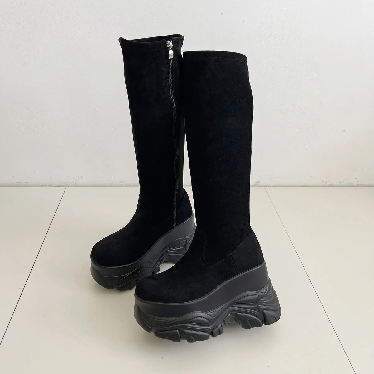 Shoes in Closet 厚底 ダブルソール ストレッチ ロングブーツ 538 ブラック/スウェード SIC-538_BLK/S