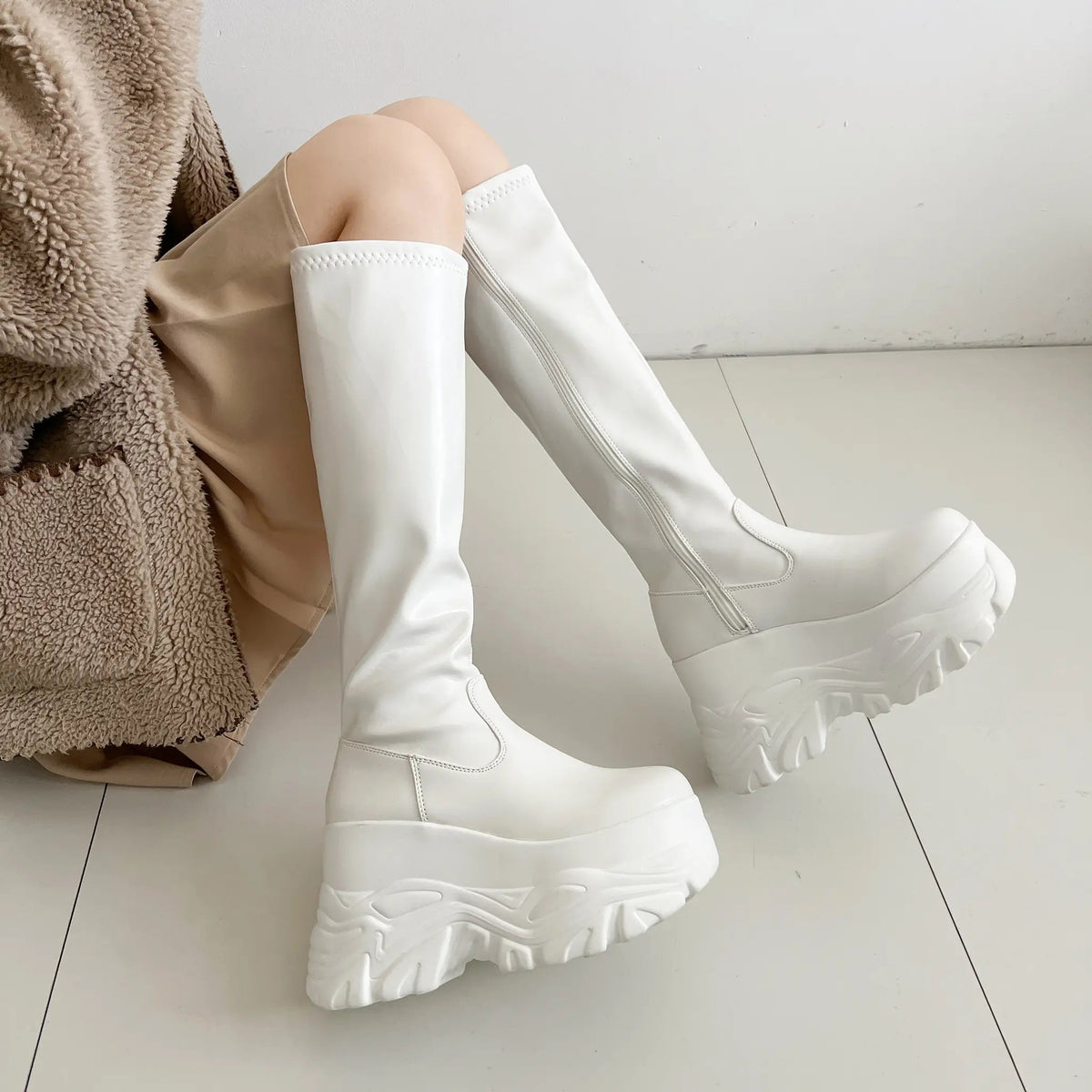 Shoes in Closet 厚底 ダブルソール ストレッチ ロングブーツ 538 アイボリー SIC-538_IV