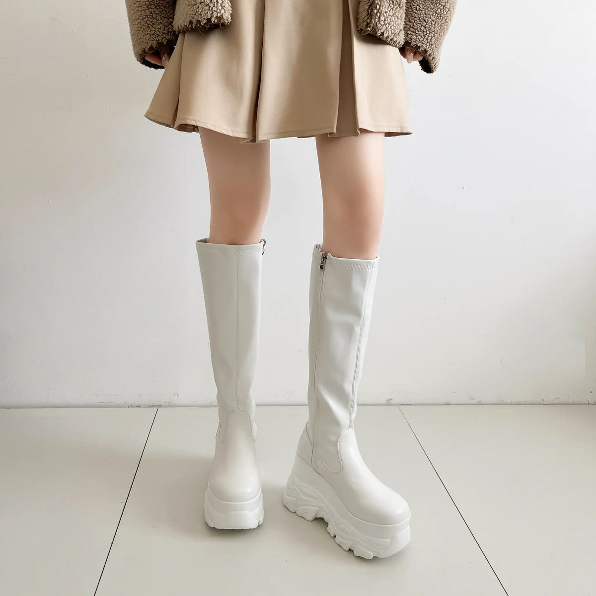 Shoes in Closet 厚底 ダブルソール ストレッチ ロングブーツ 538 アイボリー SIC-538_IV
