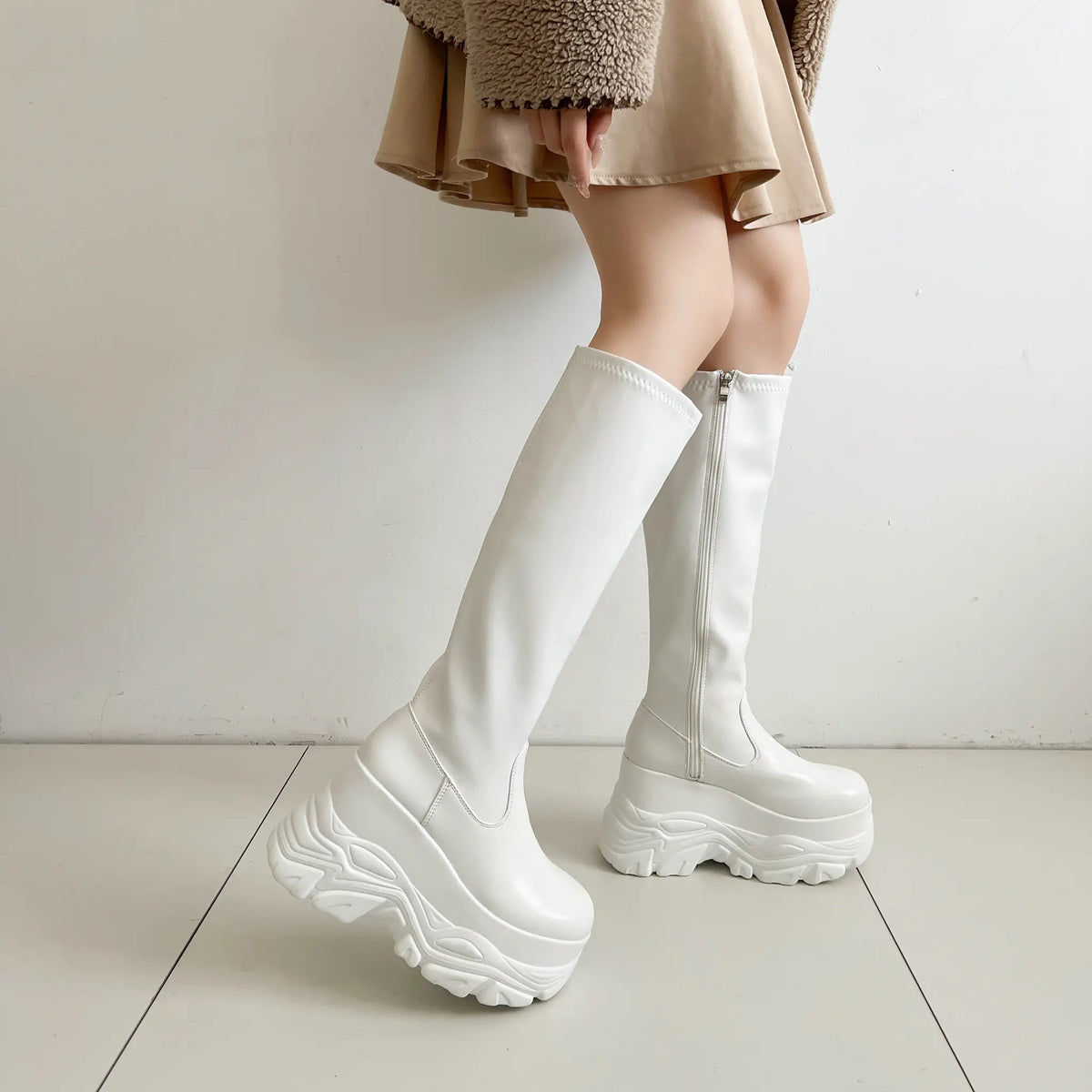Shoes in Closet 厚底 ダブルソール ストレッチ ロングブーツ 538 アイボリー SIC-538_IV
