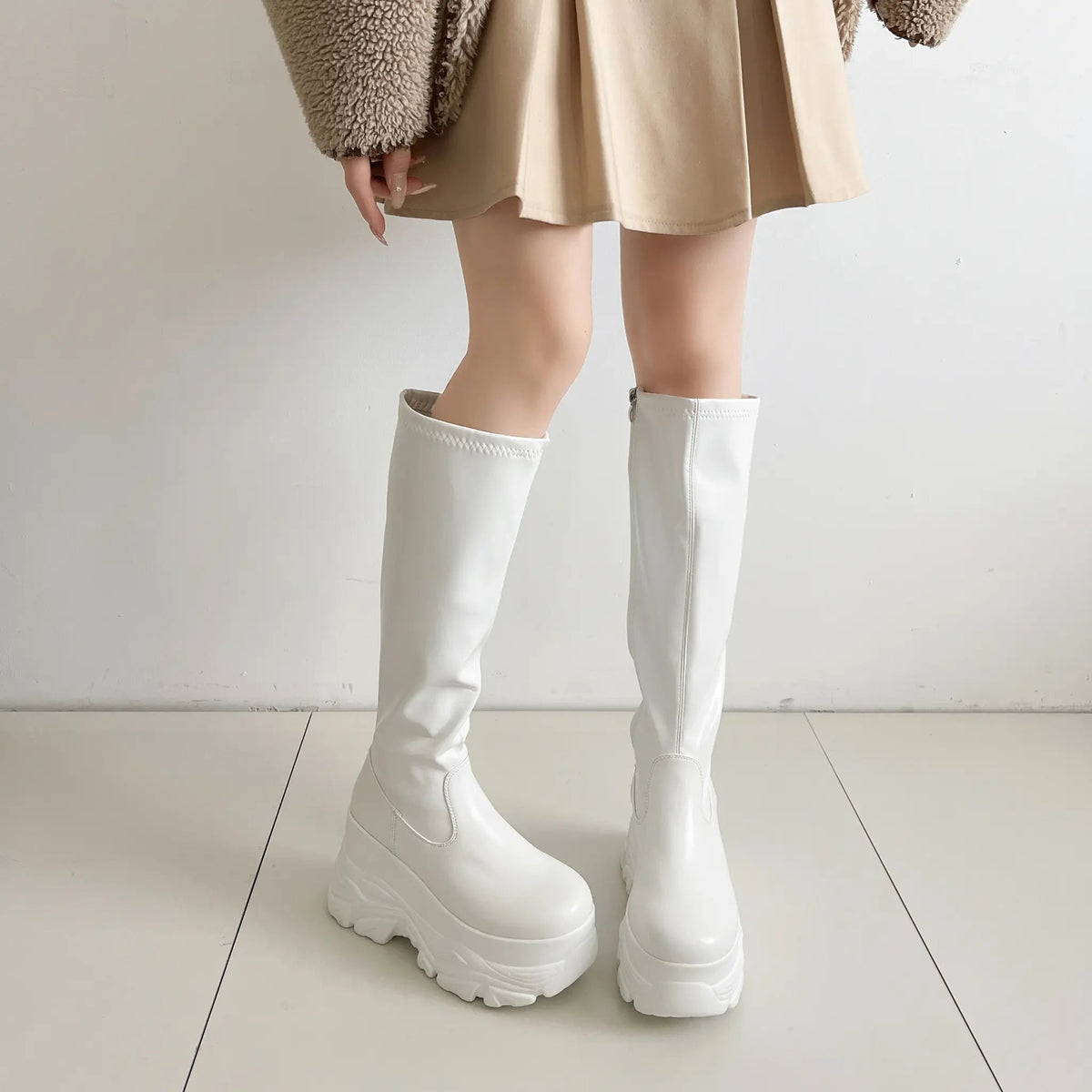 Shoes in Closet 厚底 ダブルソール ストレッチ ロングブーツ 538 アイボリー SIC-538_IV