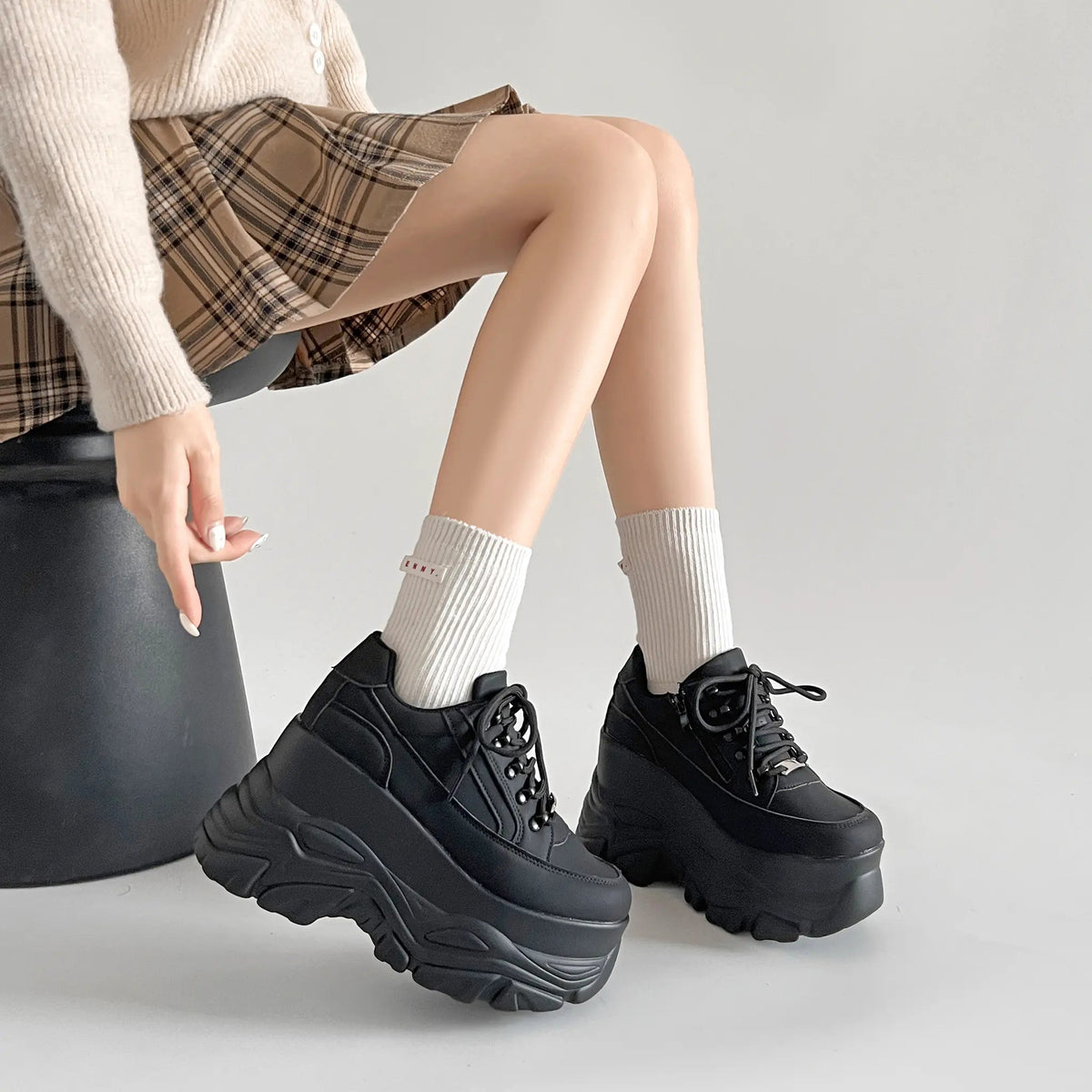 Shoes in Closet +10.5cm 厚底 ボリューム デザイン ハイソール ミッドカット スニーカー 539 ブラック SIC-539_BLK