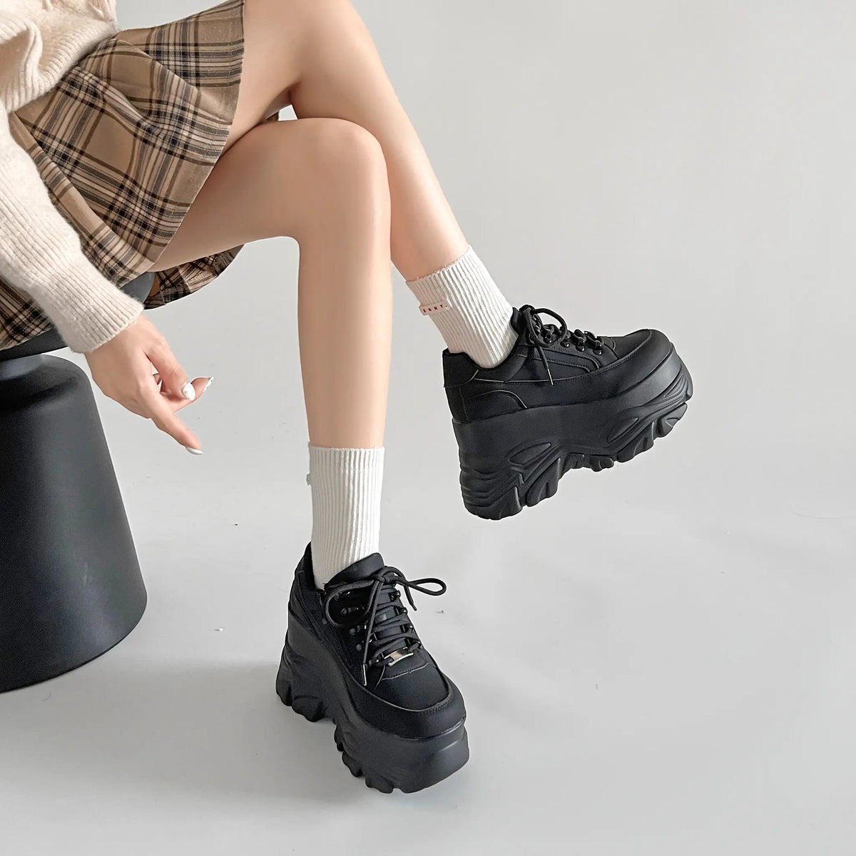 Shoes in Closet +10.5cm 厚底 ボリューム デザイン ハイソール ミッドカット スニーカー 539 ブラック SIC-539_BLK