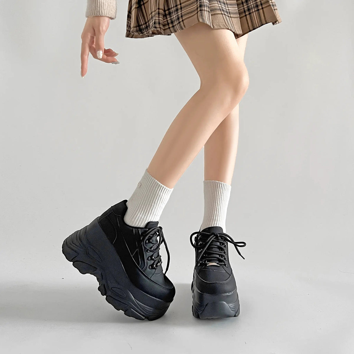 Shoes in Closet +10.5cm 厚底 ボリューム デザイン ハイソール ミッドカット スニーカー 539 ブラック SIC-539_BLK