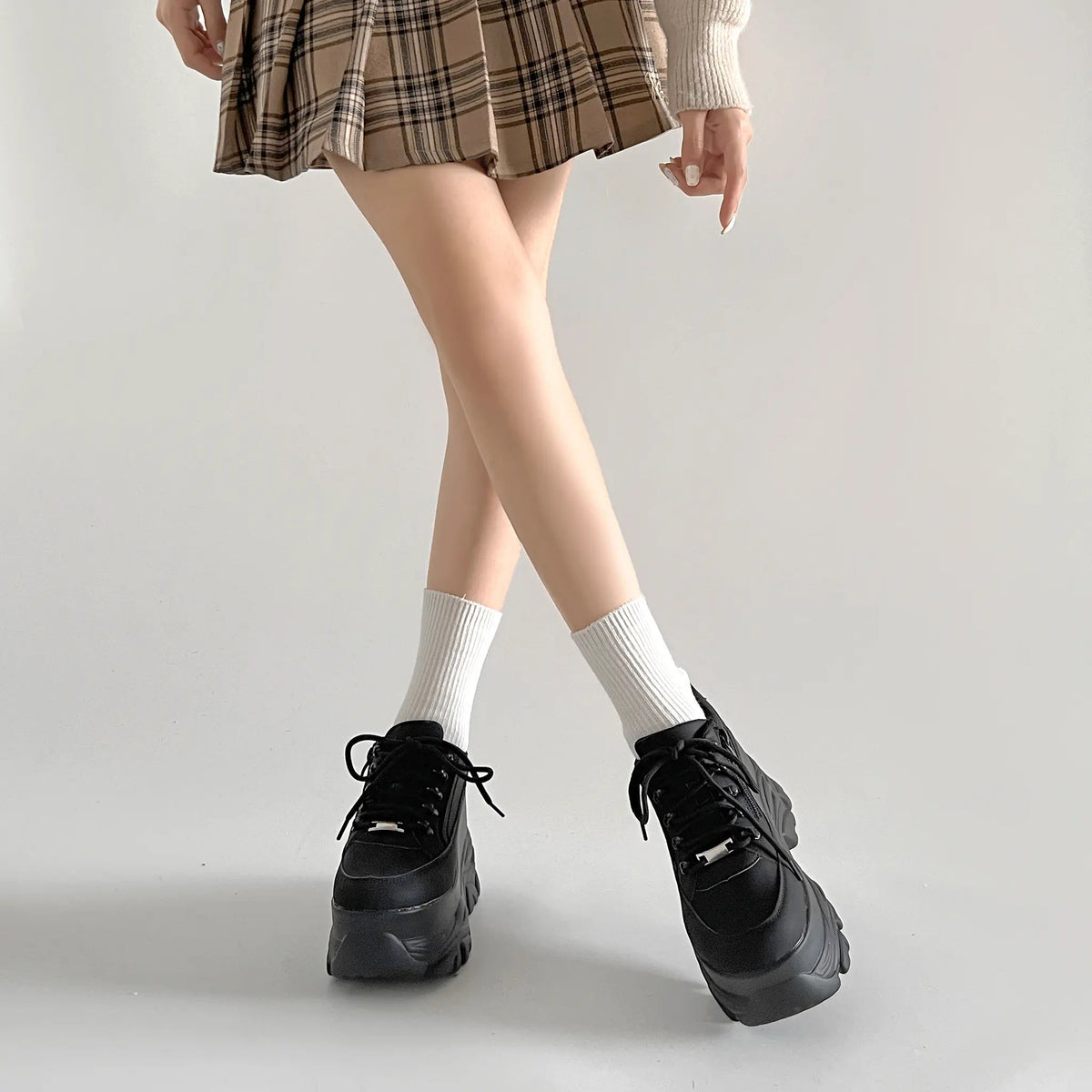 Shoes in Closet +10.5cm 厚底 ボリューム デザイン ハイソール ミッドカット スニーカー 539 ブラック SIC-539_BLK