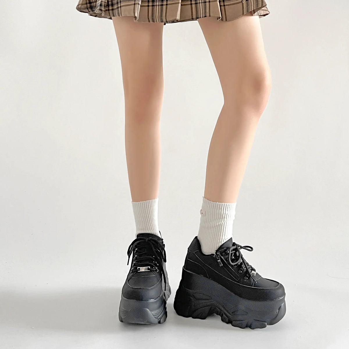 Shoes in Closet +10.5cm 厚底 ボリューム デザイン ハイソール ミッドカット スニーカー 539 ブラック SIC-539_BLK