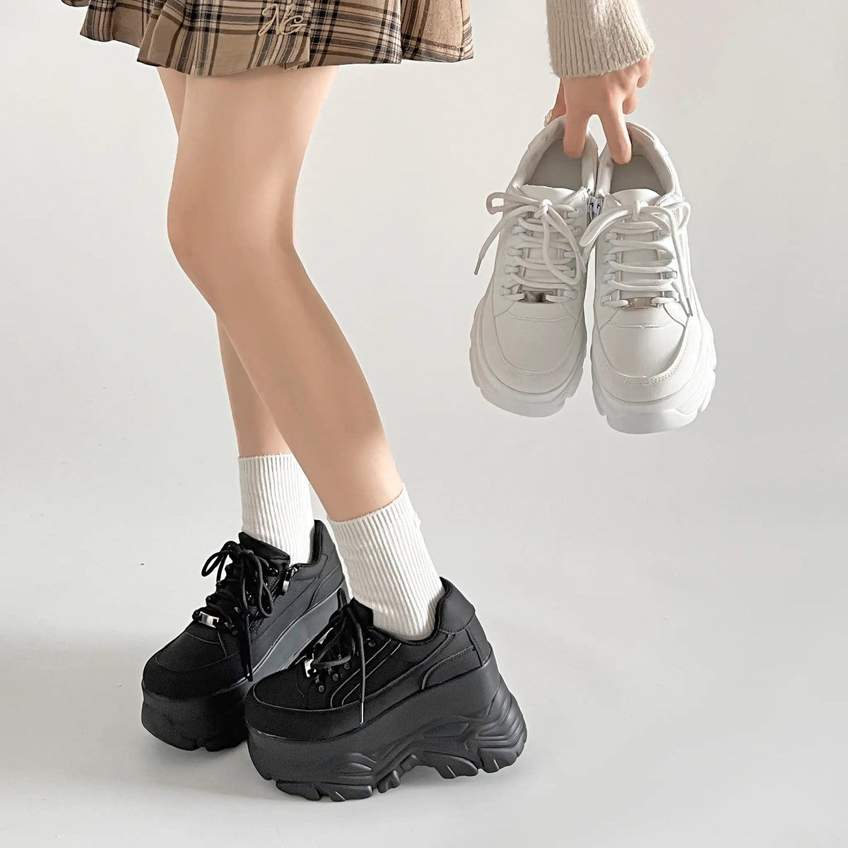Shoes in Closet +10.5cm 厚底 ボリューム デザイン ハイソール ミッドカット スニーカー 539 ホワイト SIC-539_WHT