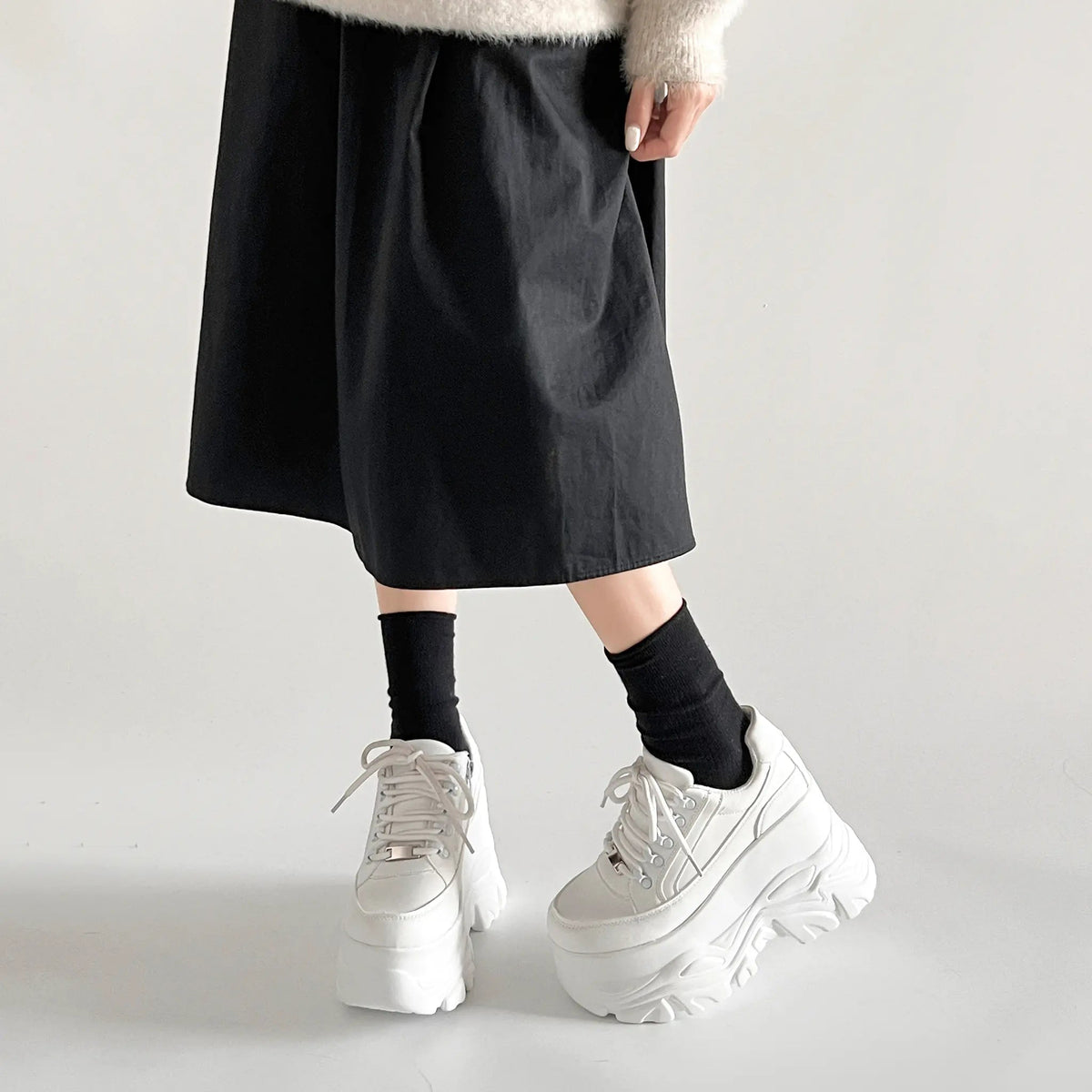 Shoes in Closet +10.5cm 厚底 ボリューム デザイン ハイソール ミッドカット スニーカー 539 ホワイト SIC-539_WHT