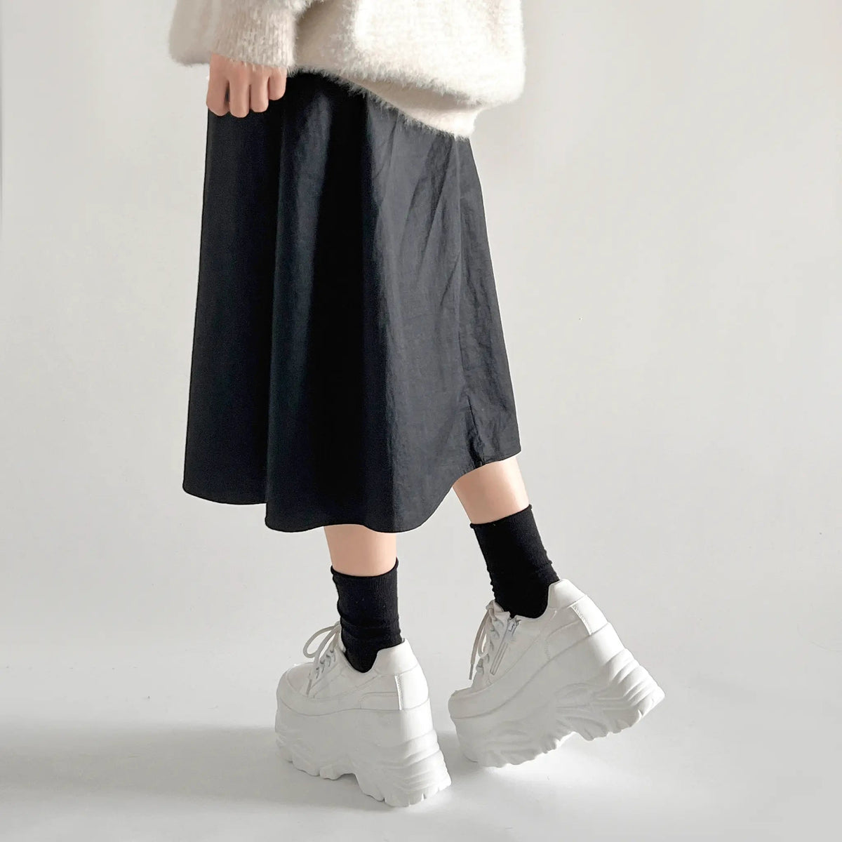 Shoes in Closet +10.5cm 厚底 ボリューム デザイン ハイソール ミッドカット スニーカー 539 ホワイト SIC-539_WHT