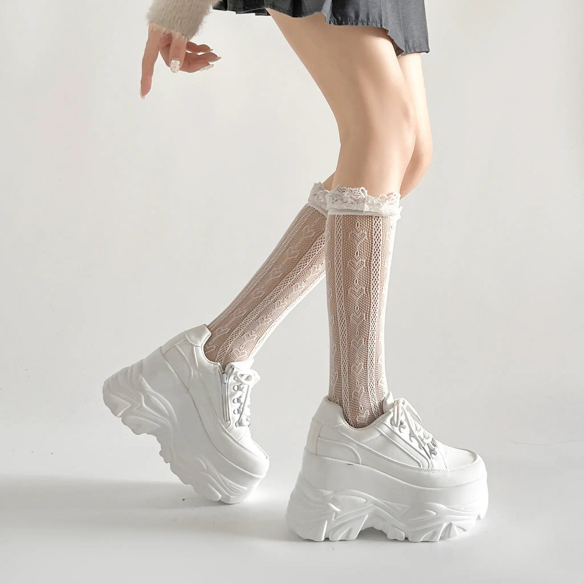 Shoes in Closet +10.5cm 厚底 ボリューム デザイン ハイソール ミッドカット スニーカー 539 ホワイト SIC-539_WHT