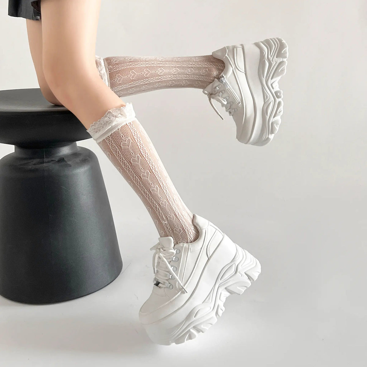 Shoes in Closet +10.5cm 厚底 ボリューム デザイン ハイソール ミッドカット スニーカー 539 ホワイト SIC-539_WHT