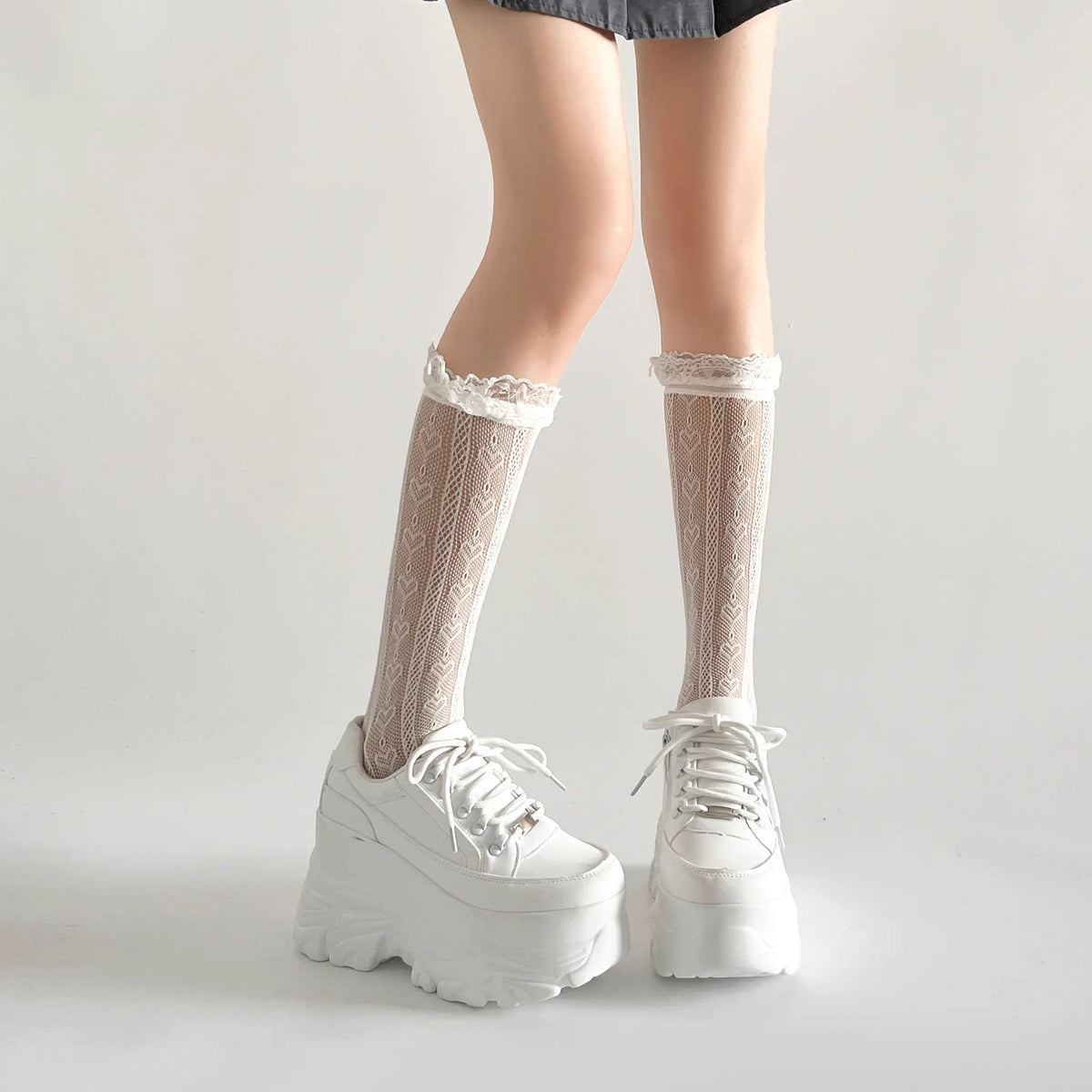 Shoes in Closet +10.5cm 厚底 ボリューム デザイン ハイソール ミッドカット スニーカー 539 ホワイト SIC-539_WHT