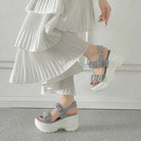 【SALE】 Shoes in Closet +9.0cm 超軽量 厚底 スタイルアップソール シアー ギャザー ベルト サンダル 5482 グレー SIC-5482_GREY