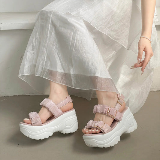 Shoes in Closet +9.0cm 超軽量 厚底 スタイルアップソール シアー ギャザー ベルト サンダル 5482 ピンク SIC-5482_PINK