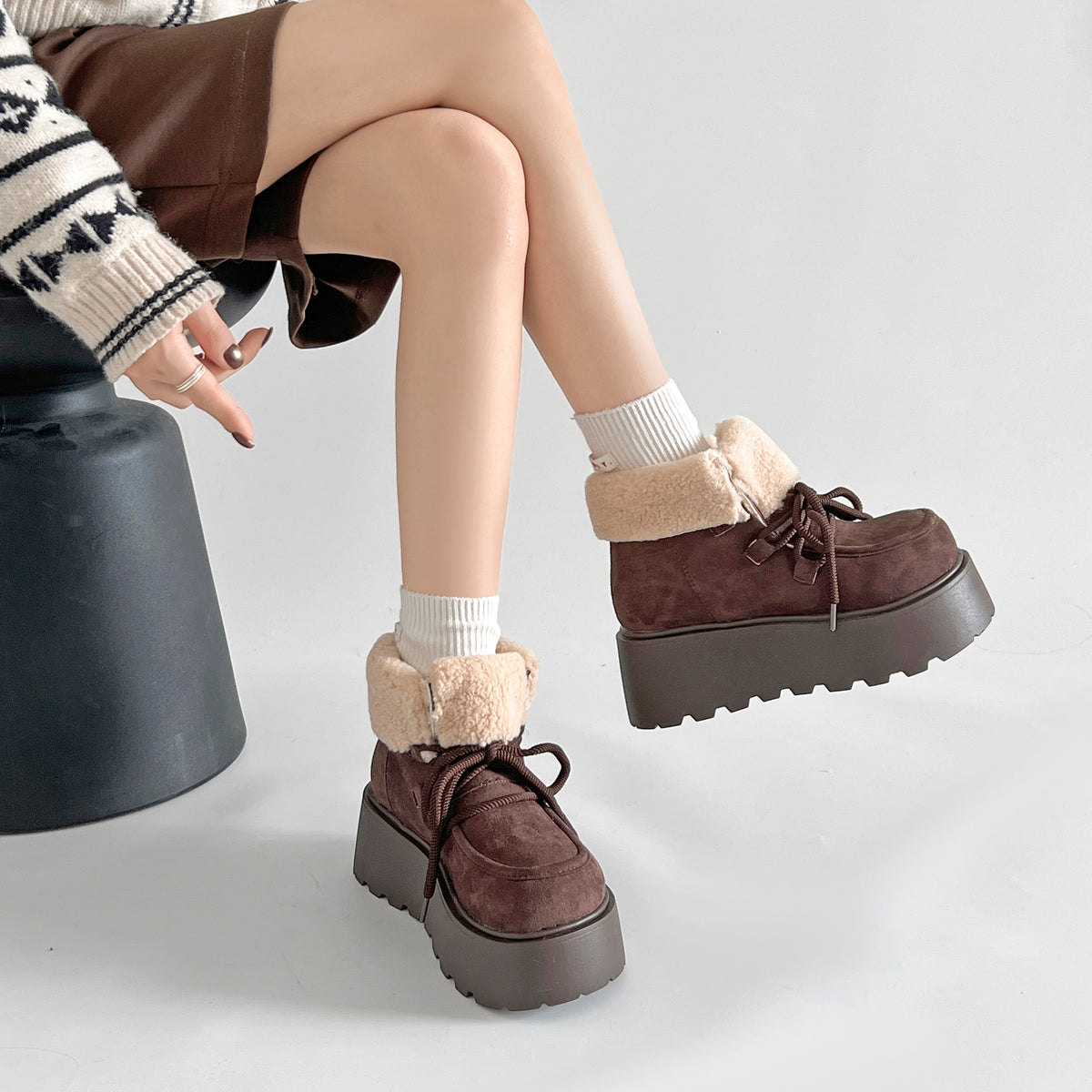 Shoes in Closet 厚底 プラットフォーム レースアップ ボア ムートン ブーツ 5840 キャメル SIC-5840_CAMEL