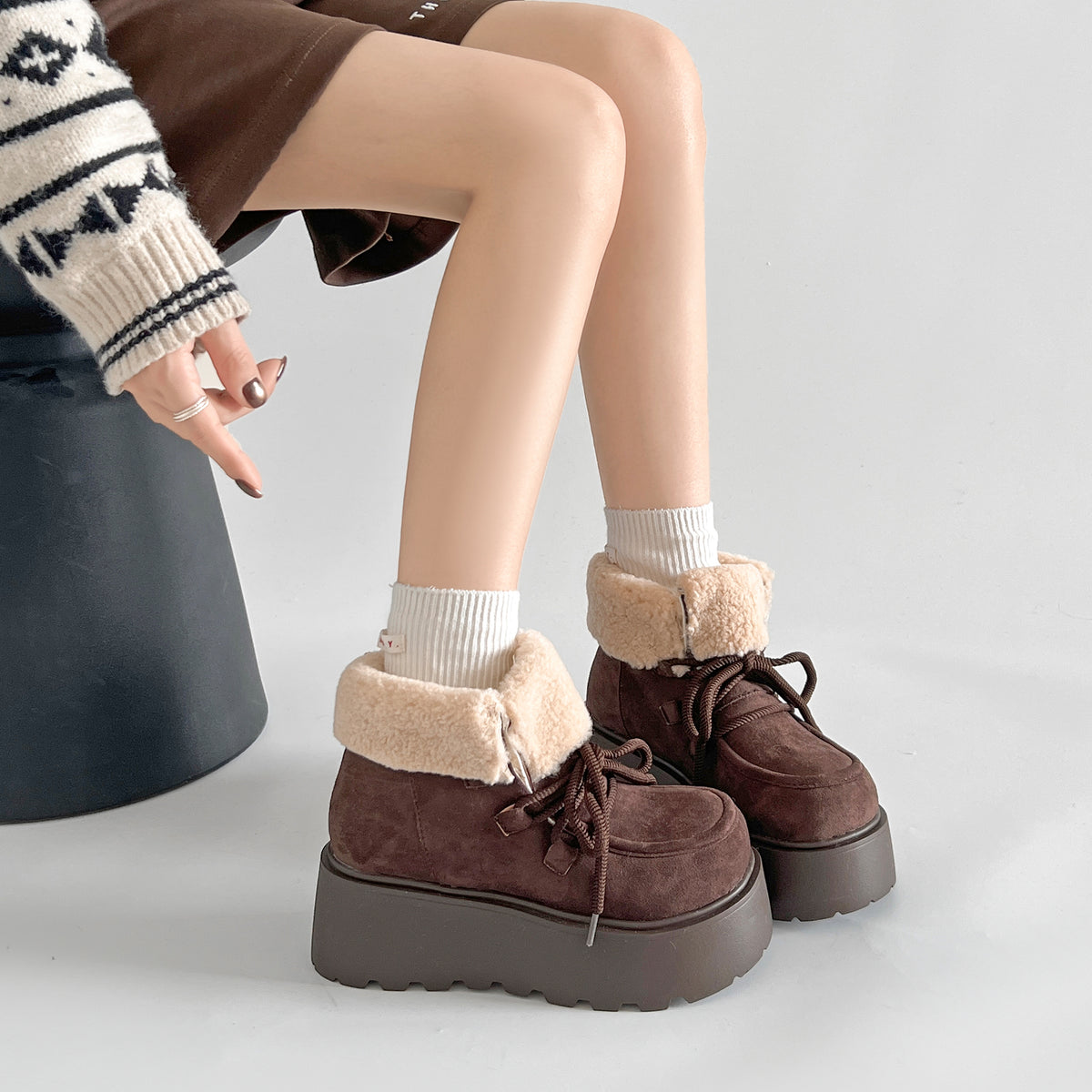 Shoes in Closet 厚底 プラットフォーム レースアップ ボア ムートン ブーツ 5840 キャメル SIC-5840_CAMEL