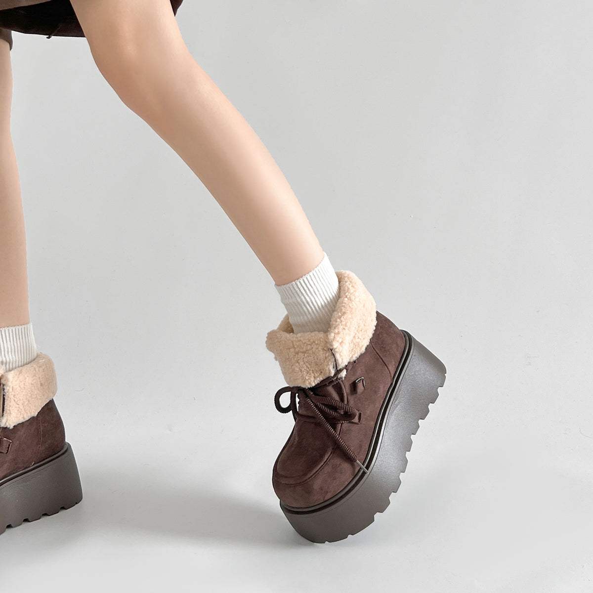 Shoes in Closet 厚底 プラットフォーム レースアップ ボア ムートン ブーツ 5840 キャメル SIC-5840_CAMEL