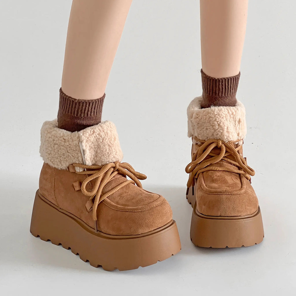 Shoes in Closet 厚底 プラットフォーム レースアップ ボア ムートン ブーツ 5840 キャメル SIC-5840_CAMEL