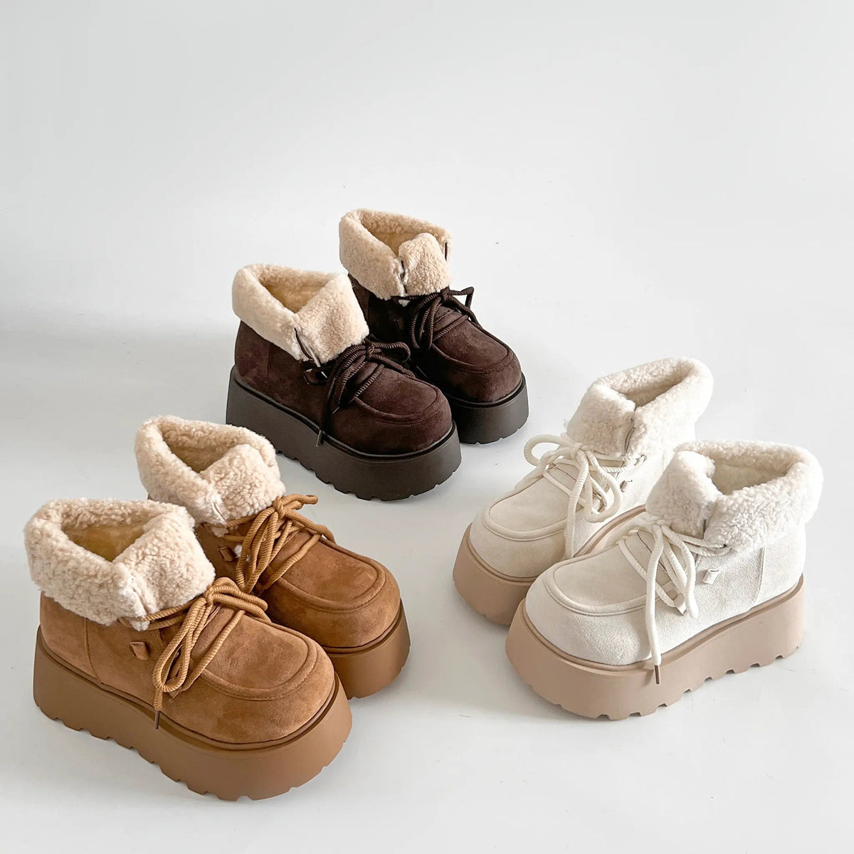 Shoes in Closet 厚底 プラットフォーム レースアップ ボア ムートン ブーツ 5840 アイボリー SIC-5840_IV