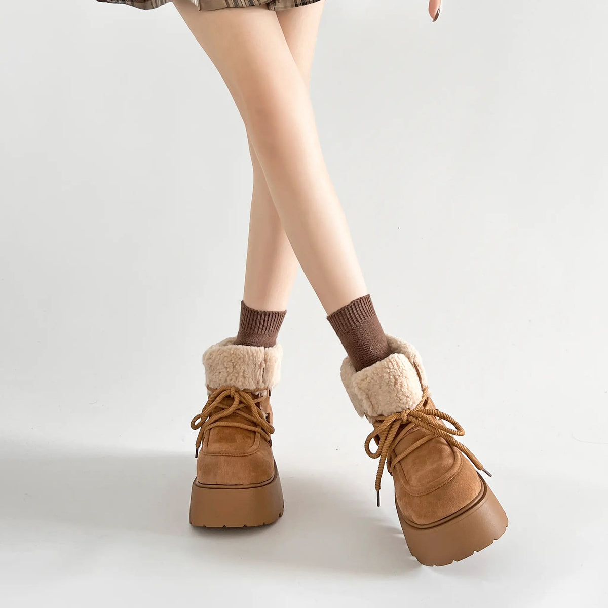 Shoes in Closet 厚底 プラットフォーム レースアップ ボア ムートン ブーツ 5840 キャメル SIC-5840_CAMEL