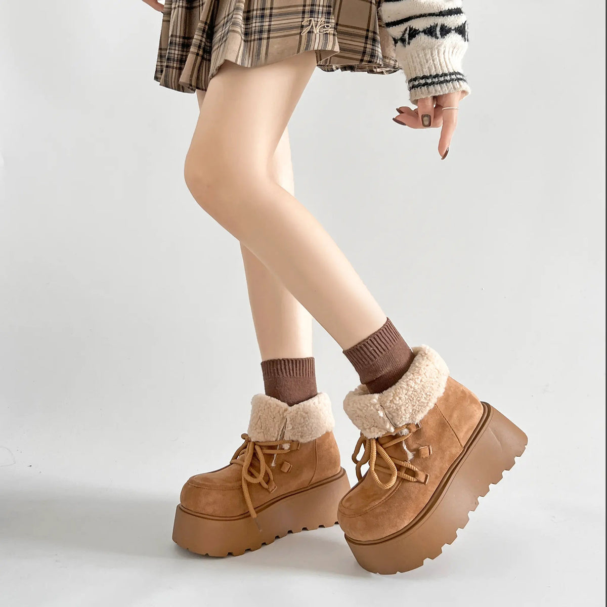 Shoes in Closet 厚底 プラットフォーム レースアップ ボア ムートン ブーツ 5840 キャメル SIC-5840_CAMEL