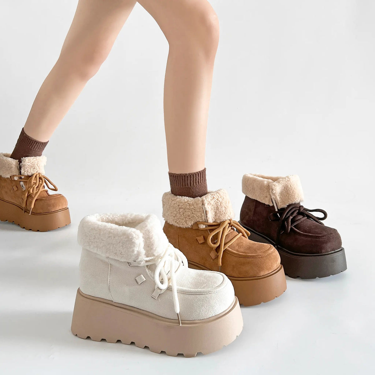 Shoes in Closet 厚底 プラットフォーム レースアップ ボア ムートン ブーツ 5840 アイボリー SIC-5840_IV