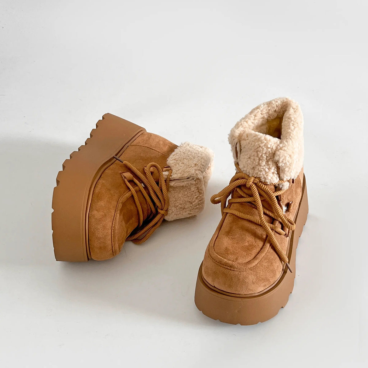 Shoes in Closet 厚底 プラットフォーム レースアップ ボア ムートン ブーツ 5840 アイボリー SIC-5840_IV