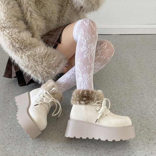 Shoes in Closet 厚底 プラットフォーム レースアップ ボア ムートン ブーツ 5840 アイボリー/バンビ SIC-5840_IV/B