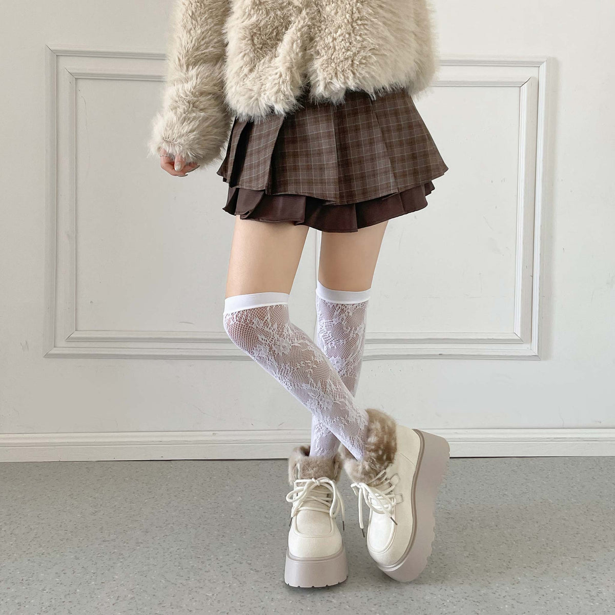 Shoes in Closet 厚底 プラットフォーム レースアップ ボア ムートン ブーツ 5840 アイボリー/バンビ SIC-5840_IV/B