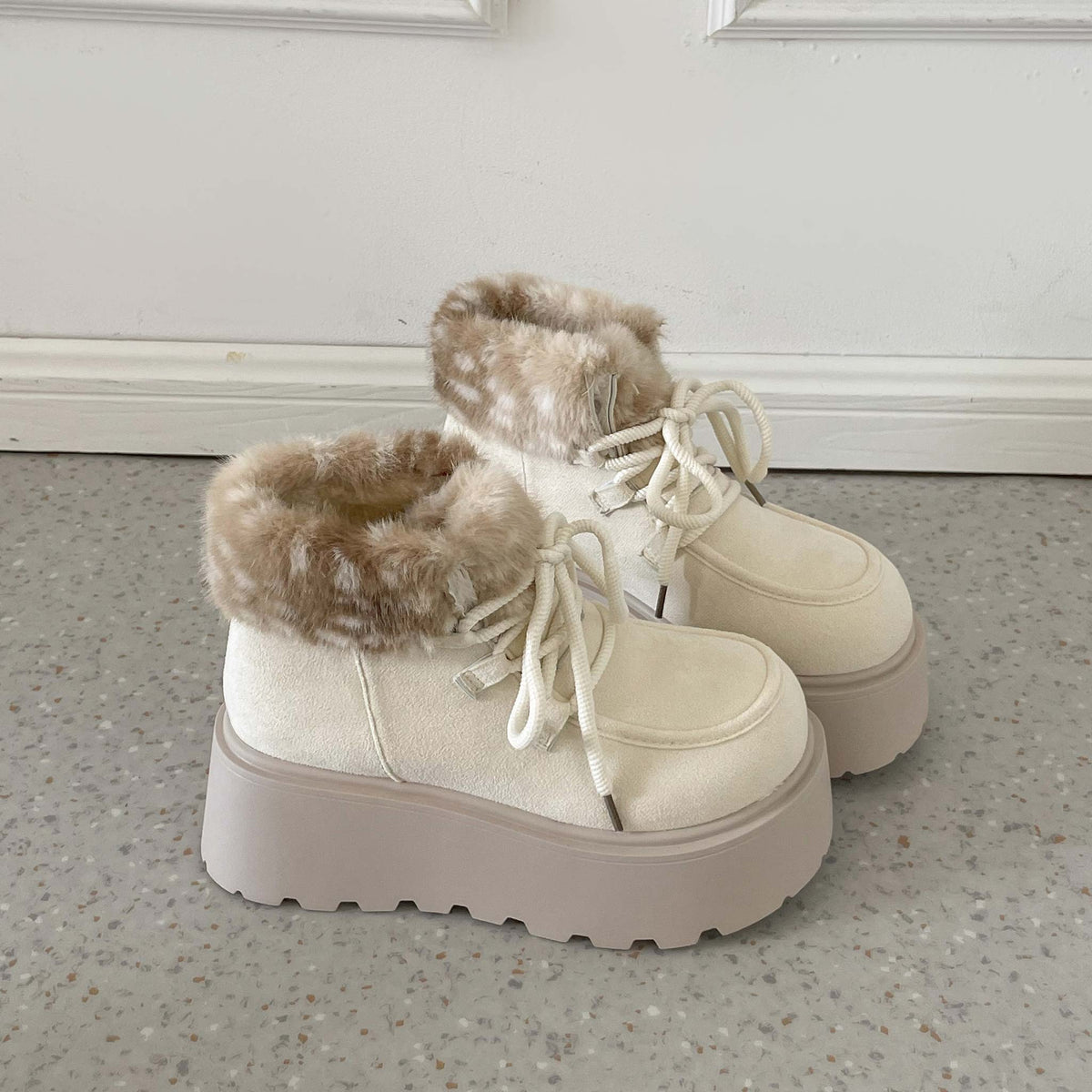Shoes in Closet 厚底 プラットフォーム レースアップ ボア ムートン ブーツ 5840 アイボリー/バンビ SIC-5840_IV/B