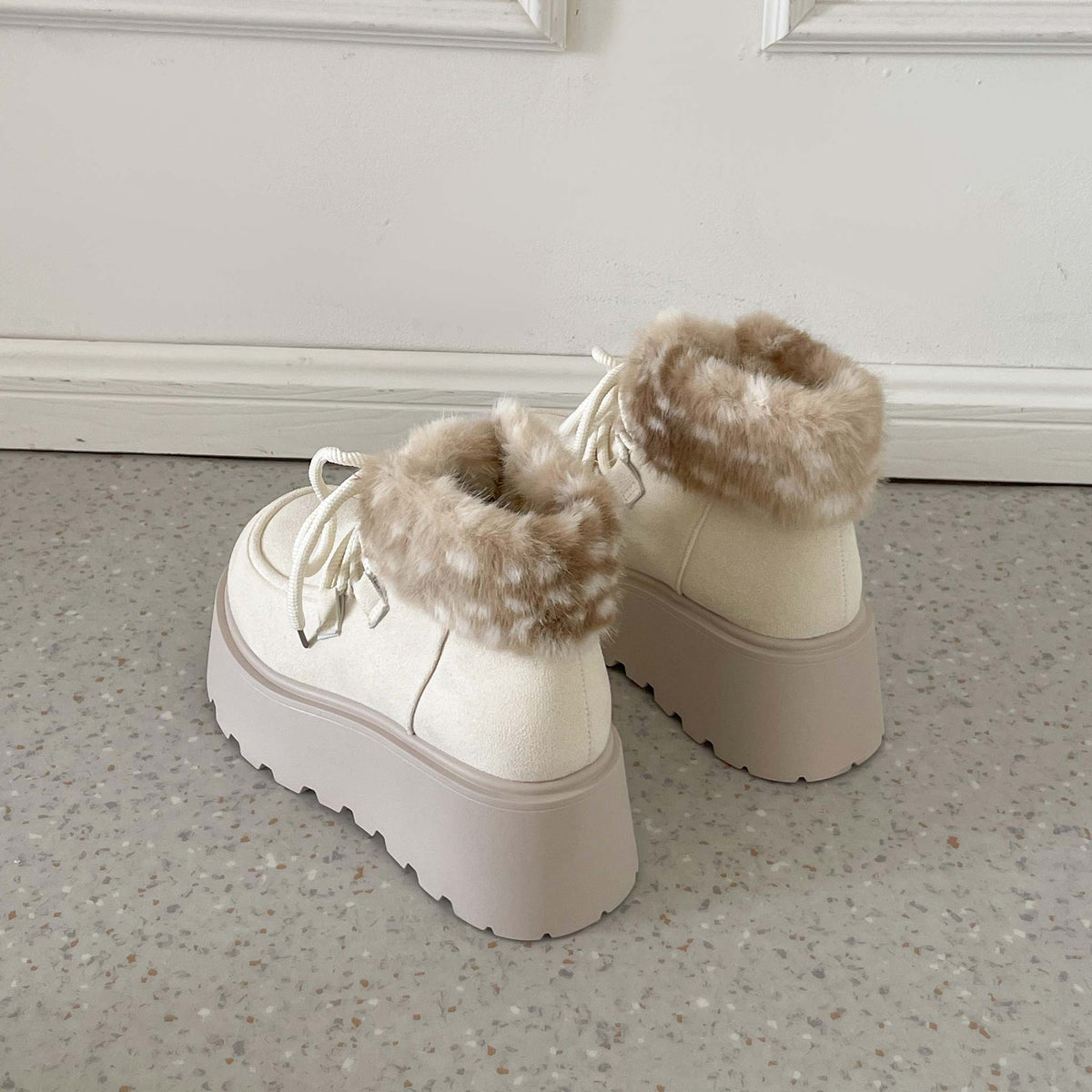 Shoes in Closet 厚底 プラットフォーム レースアップ ボア ムートン ブーツ 5840 アイボリー/バンビ SIC-5840_IV/B