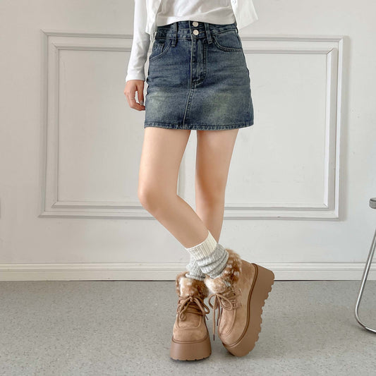 Shoes in Closet 厚底 プラットフォーム レースアップ ボア ムートン ブーツ 5840 ライトベージュ/バンビ SIC-5840_LT.BG/B